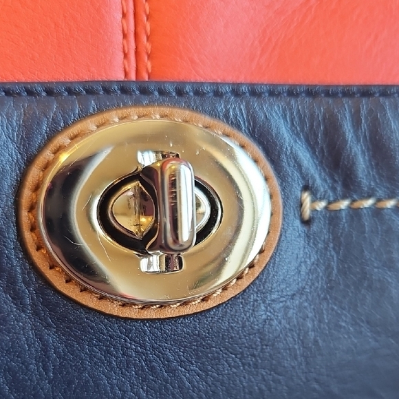 Coach 2013 Park Colorblock Carrie Tote Orange Blue Brown - Picture 4 of 14